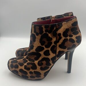 Leopard Print Fur Ankle Stiletto Boots